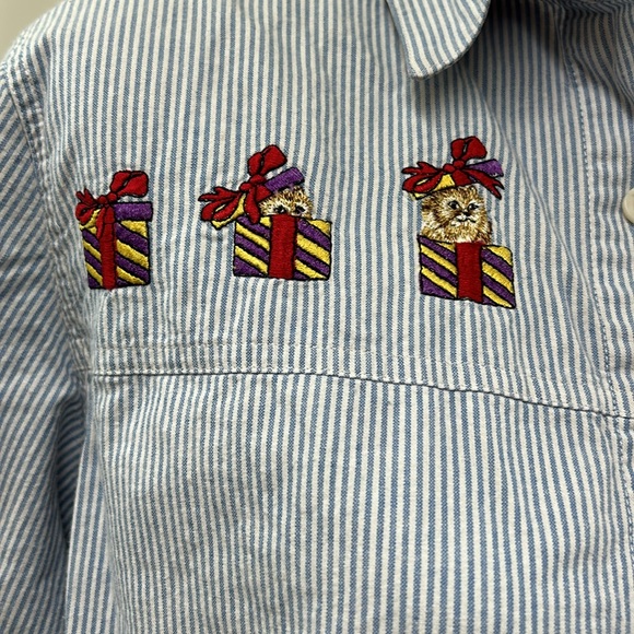 Vintage Solutions Original Embroidered Cat & Presents Button Up Shirt Size Med - Picture 6 of 11
